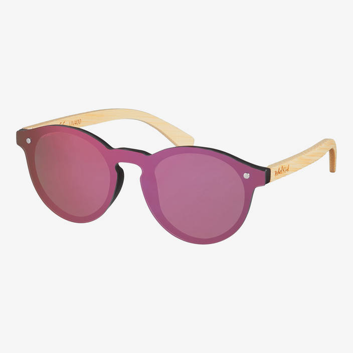 Nebelkind Hybrid Bamboo Pink Mirrored Sunglasses in Natural-colored bamboo