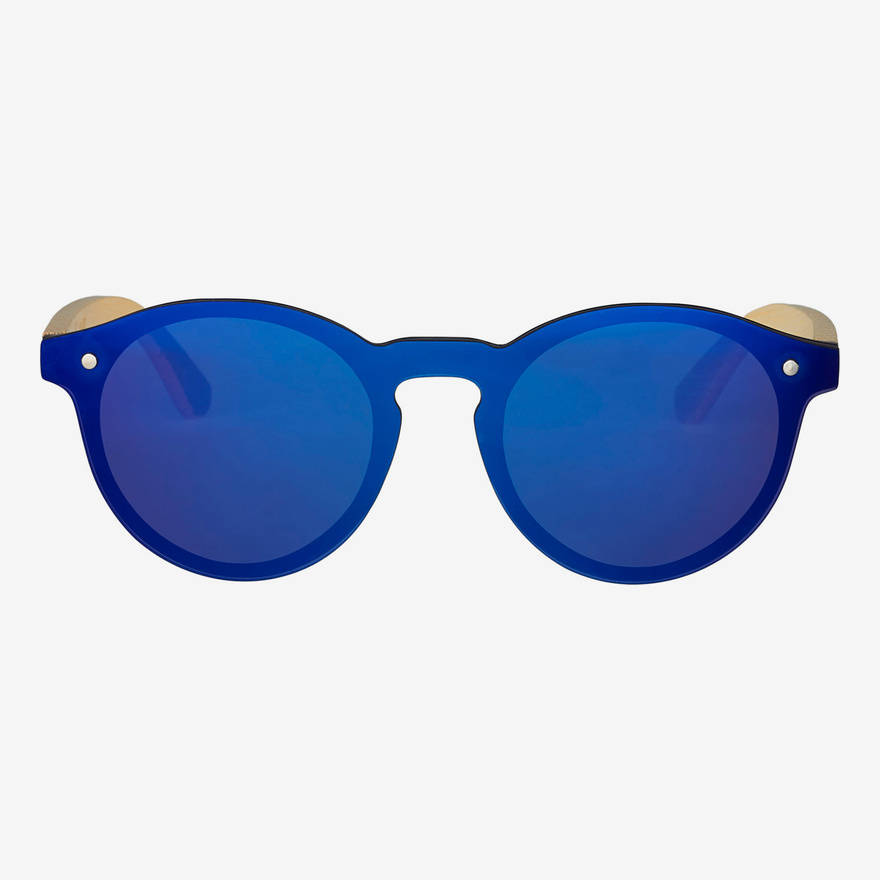 Nebelkind Hybrid Bamboo Blue Mirrored Sunglasses in Natural-colored bamboo