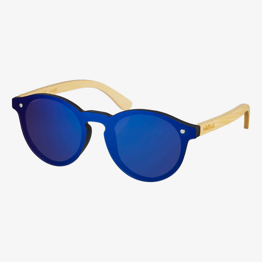 Nebelkind Hybrid Bamboo Blue Mirrored Sunglasses in Natural-colored bamboo