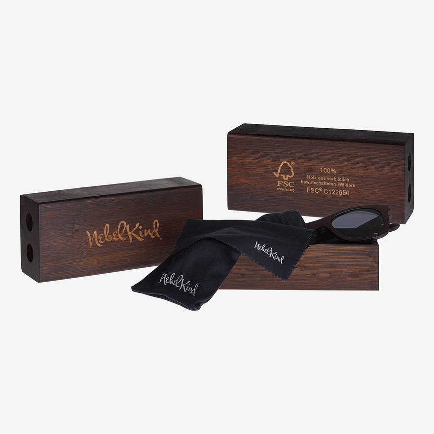 Nebelkind „Pitch-Black“ Wooden Sunglasses in stained black-brown