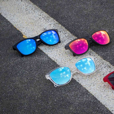 Colored sunglasses on a street