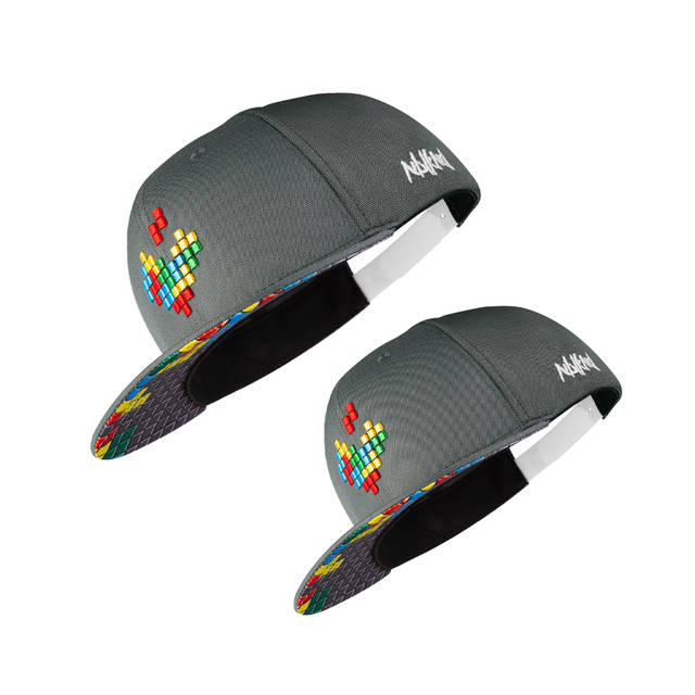 Nebelkind Pixel Snapback Bundle Erwachsenen + Kinderkappe in grau